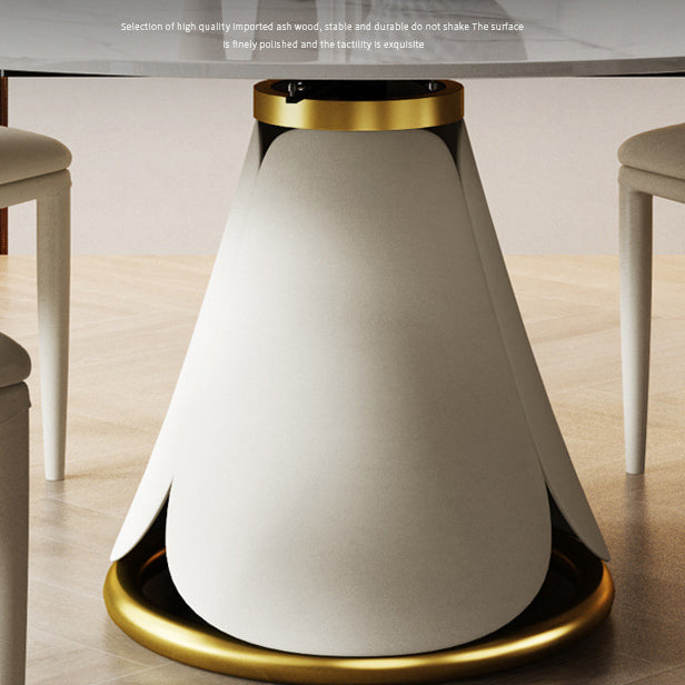 Modern Sintered Stone Dining Room Set with Round Top and White Base Furniture Set