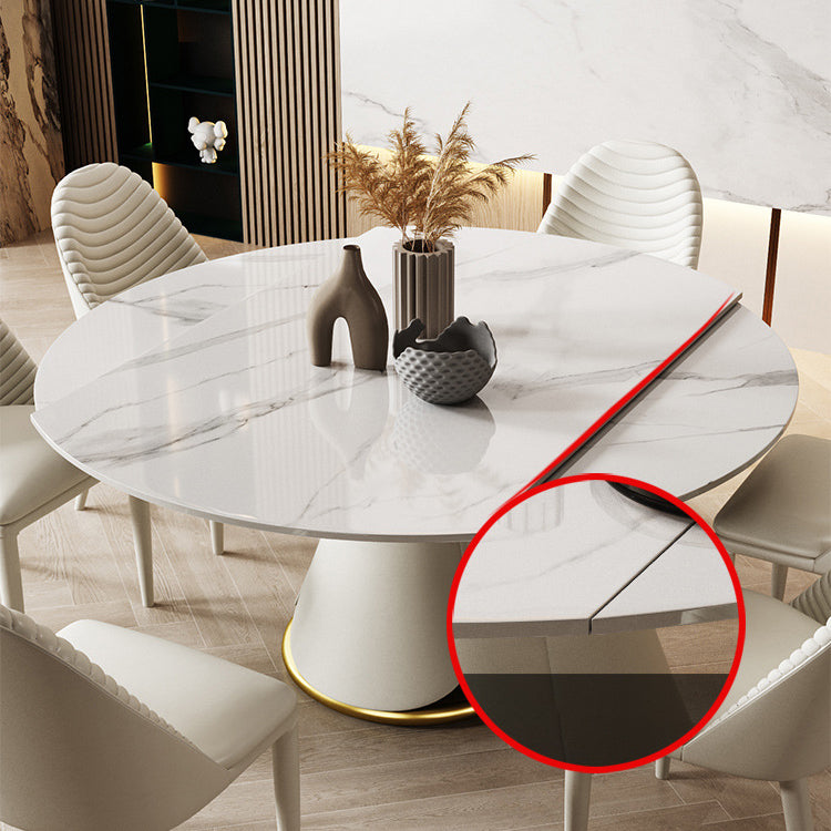 Modern Sintered Stone Dining Room Set with Round Top and White Base Furniture Set