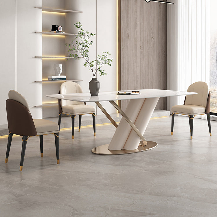 Contemporary Rectangle Shape Sintered Stone Top Dining Set Standard Kitchen Dining Set in White