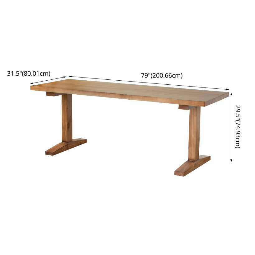 Minimalist Style Solid Wood Dining Set with Fixed Table and Double Pedestal Base