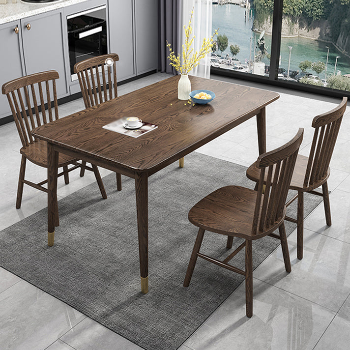 Juego de madera maciza del comedor Contemporáneo con mesa rectangular juego de comedor con 4 patas base