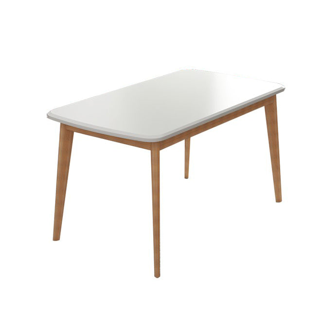 Minimalistische weiße Rechteck -Form -Ess -Set Massivholz Standard Esset mit 4 Beinbasis