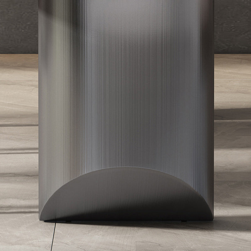 Minimalist Style Sintered Stone Dining Set with White Fixed Table and Black Double Pedestal Base