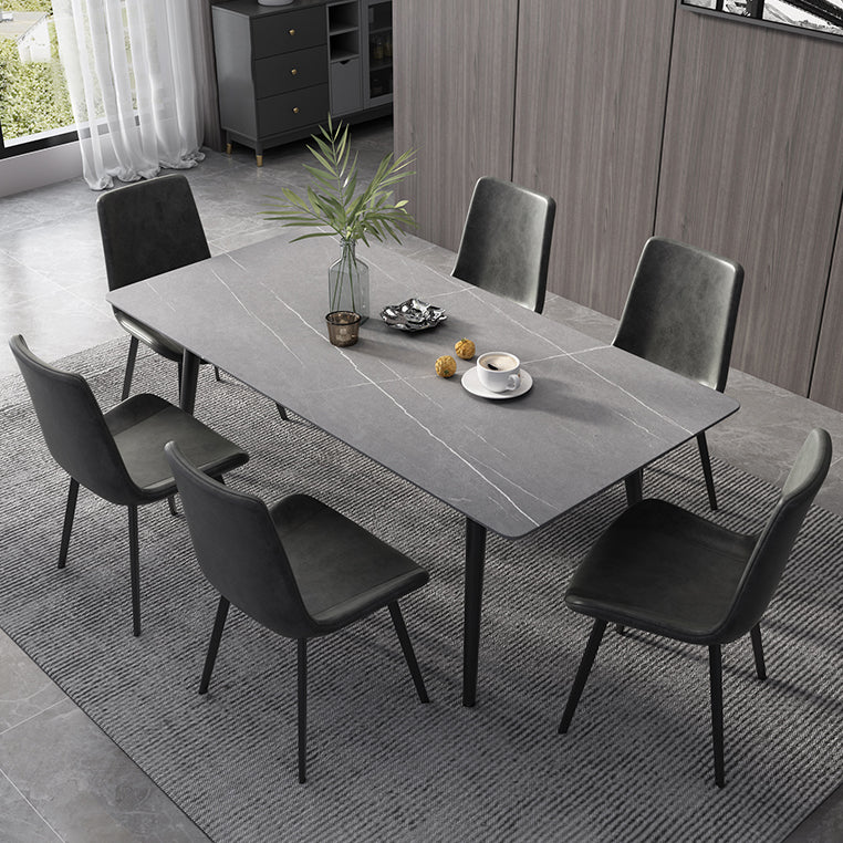 Contemporary Style Sintered Stone Dining Set with Traditional Height Table and Black Leg Base