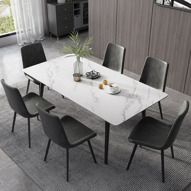 Contemporary Style Sintered Stone Dining Set with Traditional Height Table and Black Leg Base