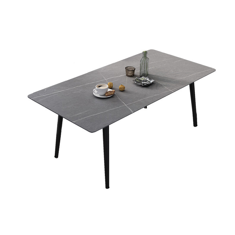 Contemporary Style Sintered Stone Dining Set with Traditional Height Table and Black Leg Base