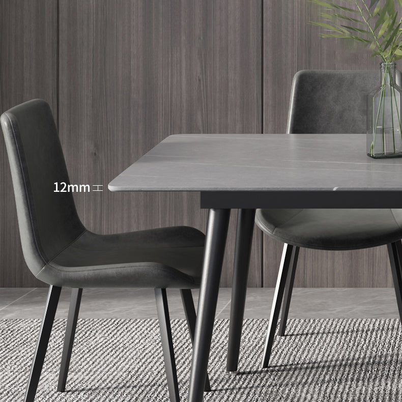 Contemporary Style Sintered Stone Dining Set with Traditional Height Table and Black Leg Base