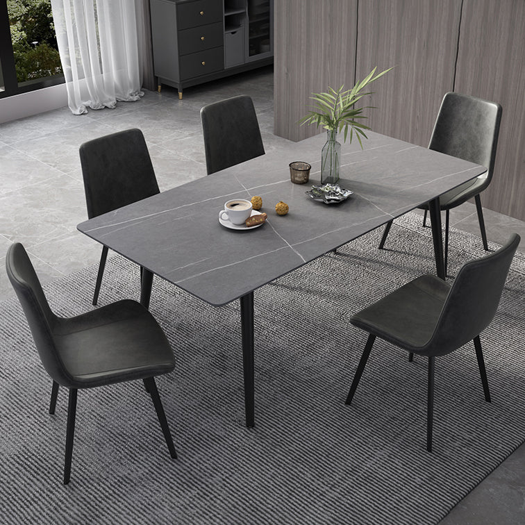 Contemporary Style Sintered Stone Dining Set with Traditional Height Table and Black Leg Base