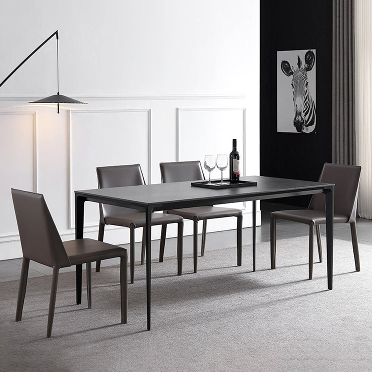 Modern Style Textured Sintered Stone Dining Table Rectangular Dining Table Set with Metal Base