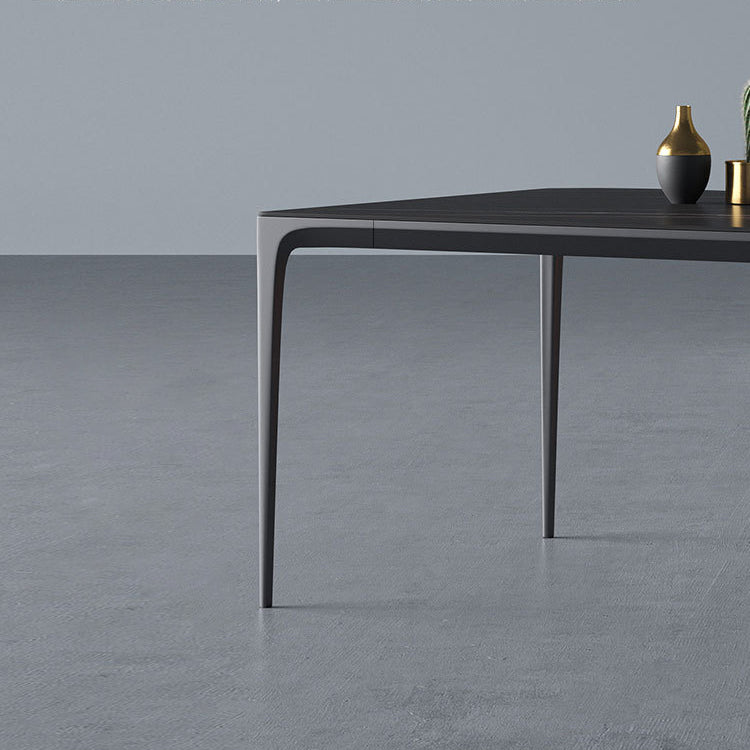 Modern Style Textured Sintered Stone Dining Table Rectangular Dining Table Set with Metal Base