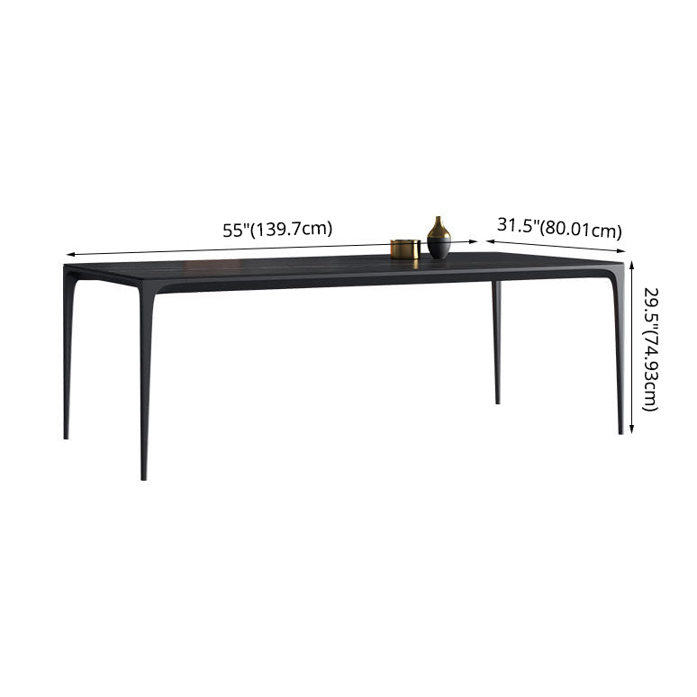 Modern Style Textured Sintered Stone Dining Table Rectangular Dining Table Set with Metal Base