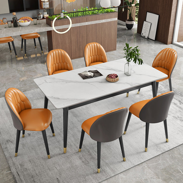 Contemporary Style Sintered Stone Dining Set with White Table and 4 Black Legs Base