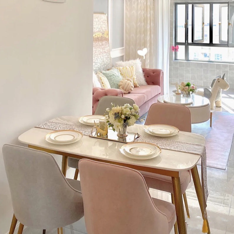 Scandinavian Sintered Stone White Dining Set Rectangle Standard Dining Set for Kitchen