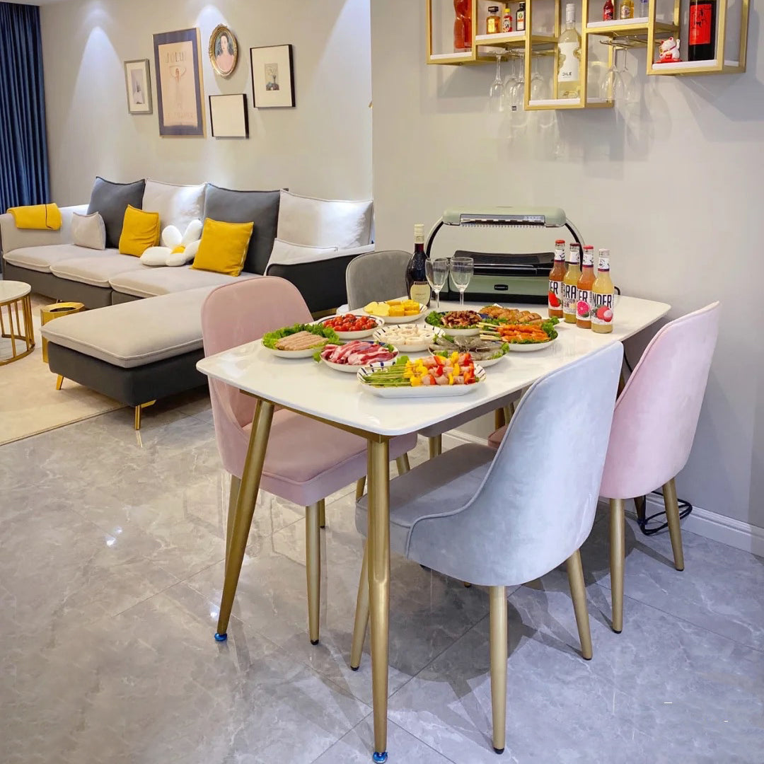 Scandinavian Sintered Stone White Dining Set Rectangle Standard Dining Set for Kitchen