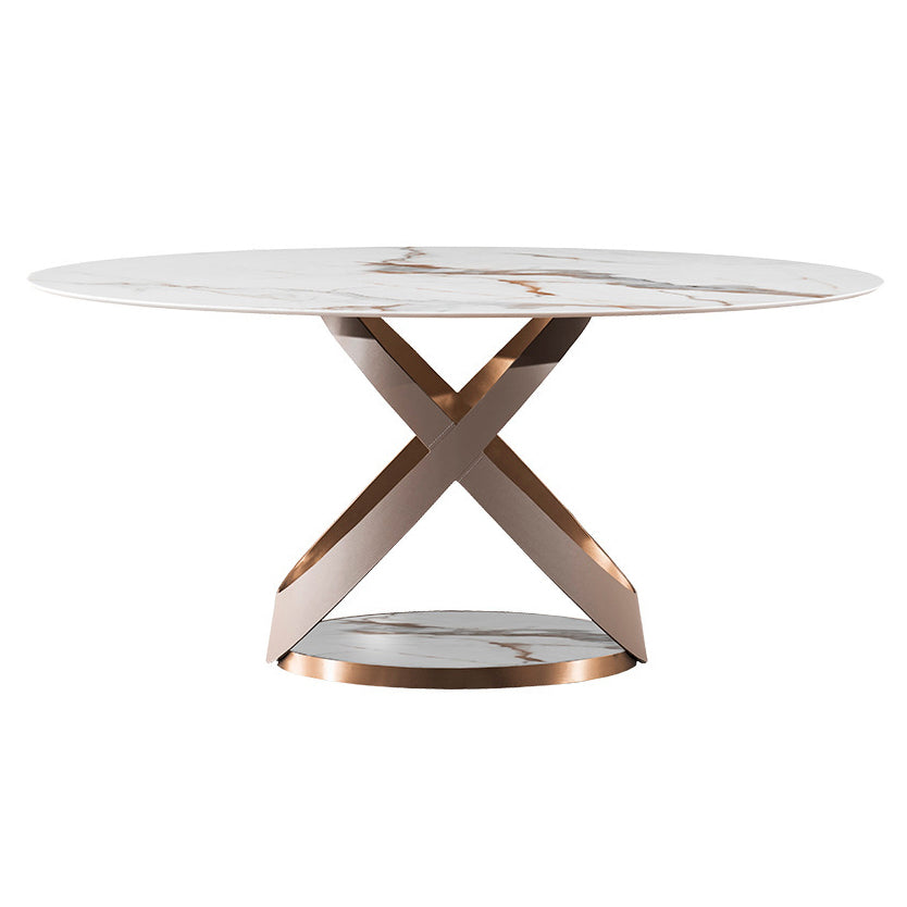 Set da tavolo in pietra sinterizzato scandinavo di 5/7 con set da pranzo a tavola rotonda con sedie in pelle