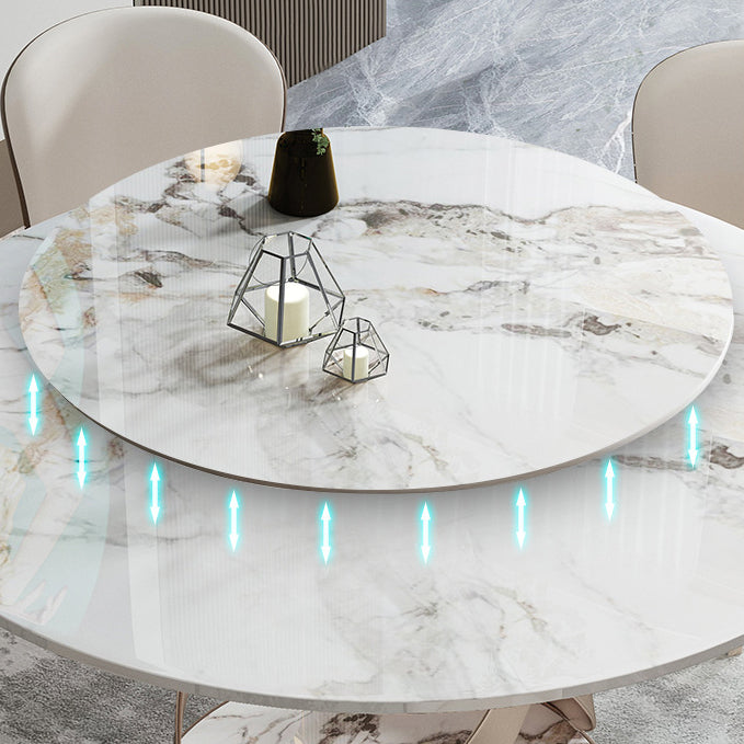 Set da tavolo in pietra sinterizzato scandinavo di 5/7 con set da pranzo a tavola rotonda con sedie in pelle