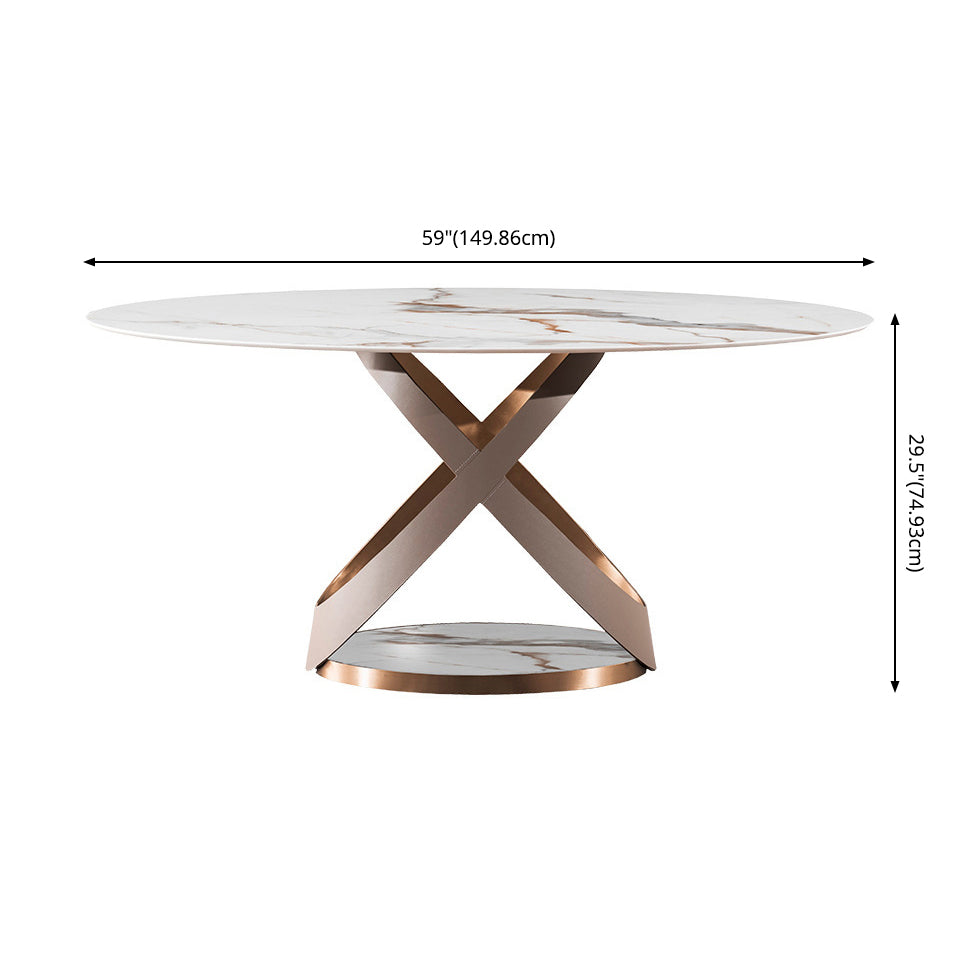 Set da tavolo in pietra sinterizzato scandinavo di 5/7 con set da pranzo a tavola rotonda con sedie in pelle