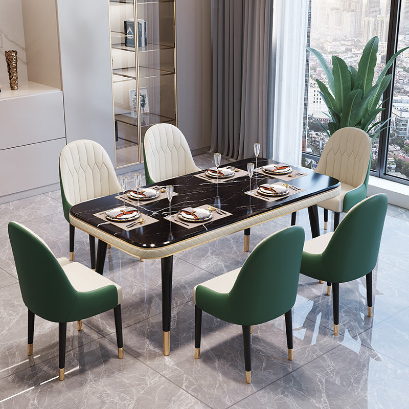 Dining Room Set Contemporary Marble Rectangle Table Black Dining Set with 4 Legs Base