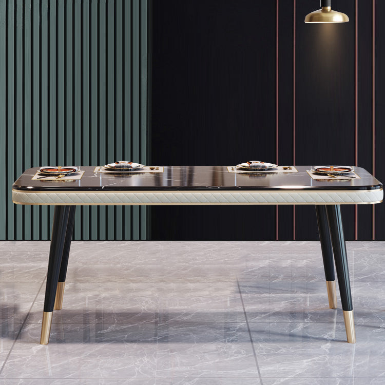 Dining Room Set Contemporary Marble Rectangle Table Black Dining Set with 4 Legs Base