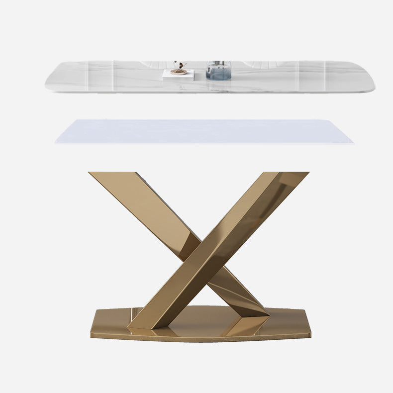 Modern Sintered Stone Dining¬†Room¬†Set with Rectangle Table and Gold LegsDining Table Furniture