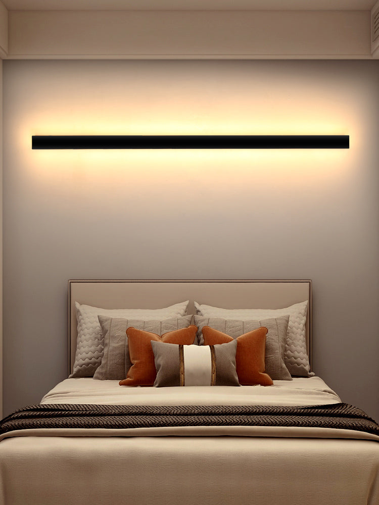 Black Rectangle Shape Metal Acrylic Wall Line Light Fixture Postmodern Style LED Indoor Wall Sconce