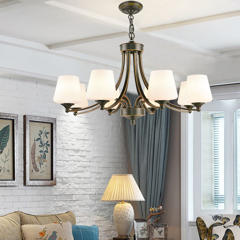 Industrial Chandelier Hanging Light Fixture with Glass Shade for Living Room