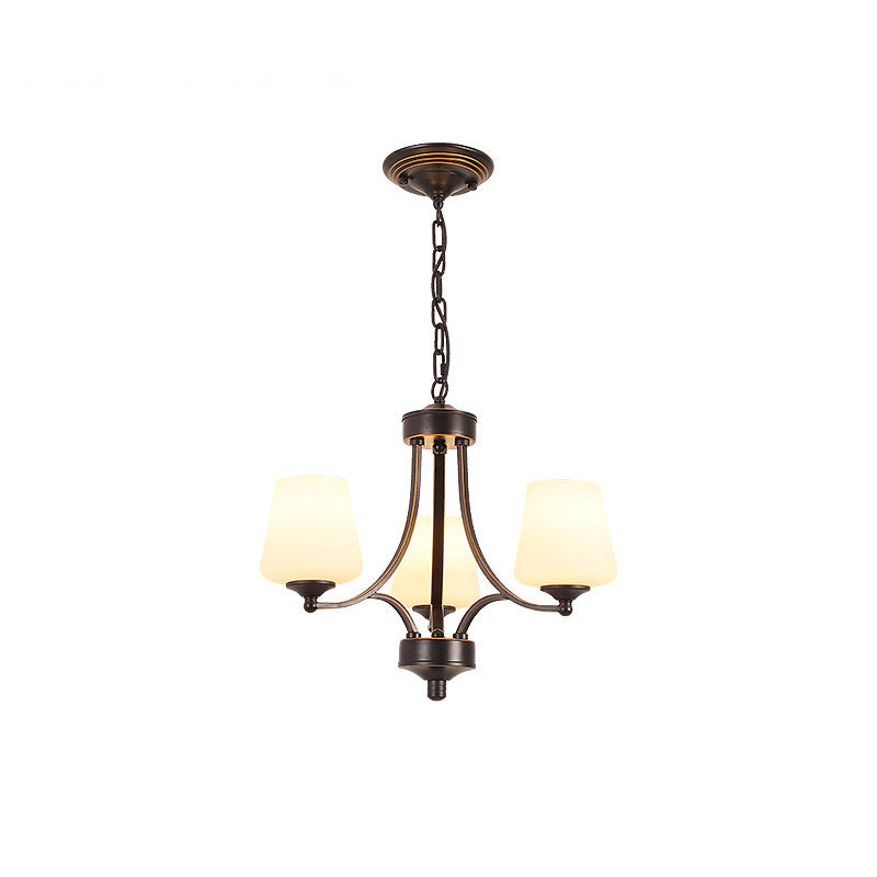 Industrial Chandelier Hanging Light Fixture with Glass Shade for Living Room