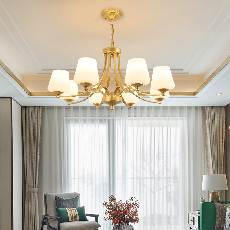 Industrial Chandelier Hanging Light Fixture with Glass Shade for Living Room