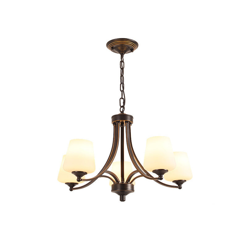 Industrial Chandelier Hanging Light Fixture with Glass Shade for Living Room