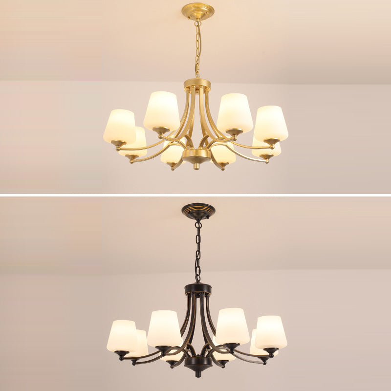 Industrial Chandelier Hanging Light Fixture with Glass Shade for Living Room