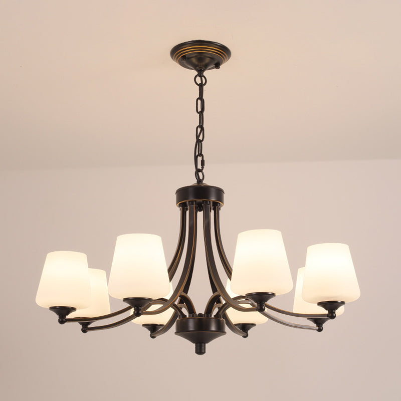Industrial Chandelier Hanging Light Fixture with Glass Shade for Living Room