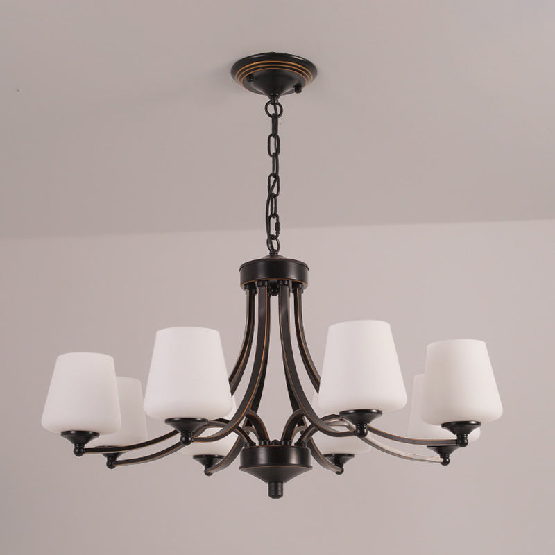 Industrial Chandelier Hanging Light Fixture with Glass Shade for Living Room