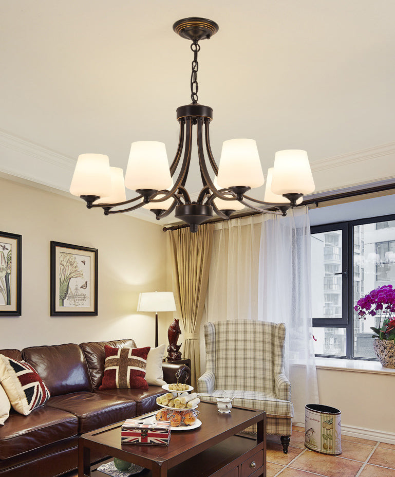 Industrial Chandelier Hanging Light Fixture with Glass Shade for Living Room
