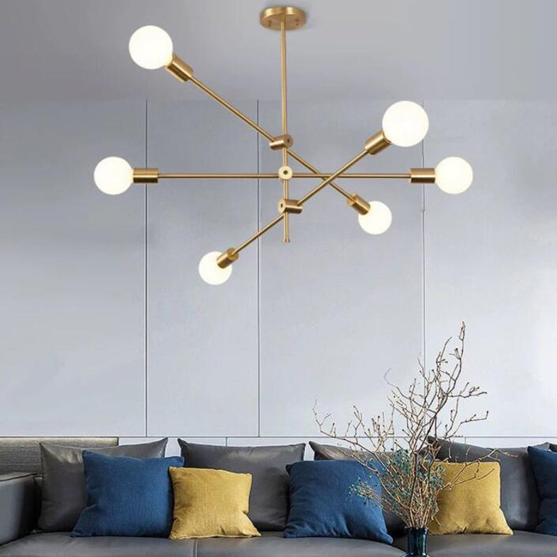 Adjustable Multi Light Starburst Pendant Light Industrial Style Metal Chandelier Lamp in Brass