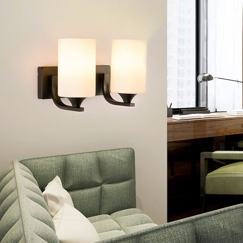 Modern Wall Mounted Light Fixture 1/2 Light Black Sconce Light with Glass Shape