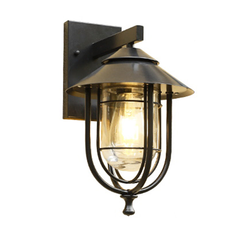 Glass Black Wall Sconce Lighting Caged Industrial Wall Lighting Fixture for Outdoor