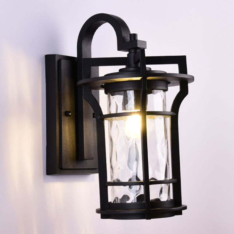 Glasschattierte Wandleuchte Lampe Industriestil Außenleuchte in Schwarz