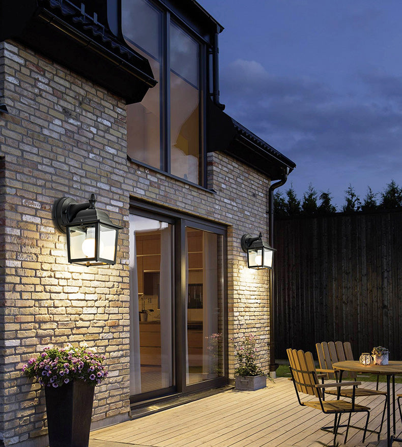 Glasschattierte Wandleuchte Lampe Industriestil Außenleuchte in Schwarz