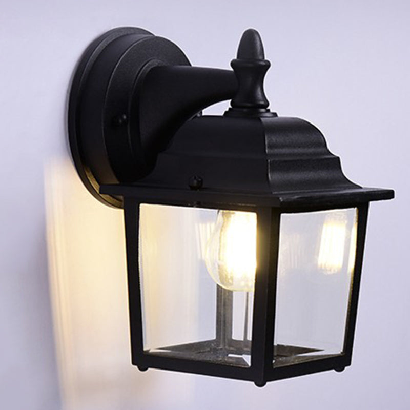 Black Squared Wall Lighting Fixture Minimalist Glass Outdoor Wall Sconce Lighting
