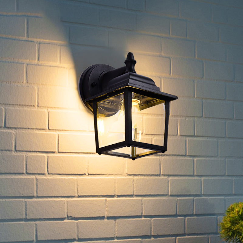 Black Squared Wall Lighting Fixture Minimalist Glass Outdoor Wall Sconce Lighting