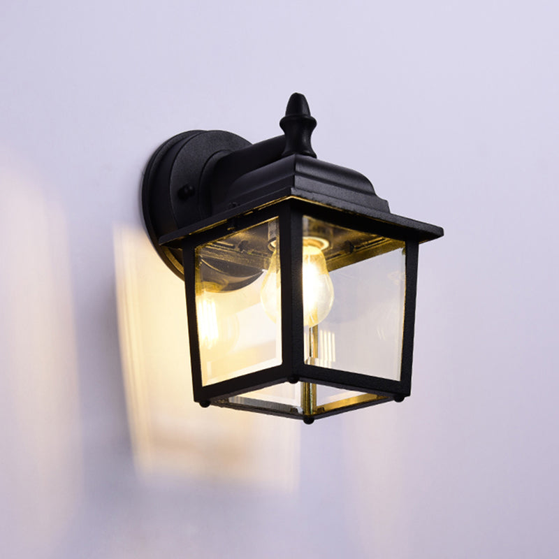 Black Squared Wall Lighting Fixture Minimalist Glass Outdoor Wall Sconce Lighting