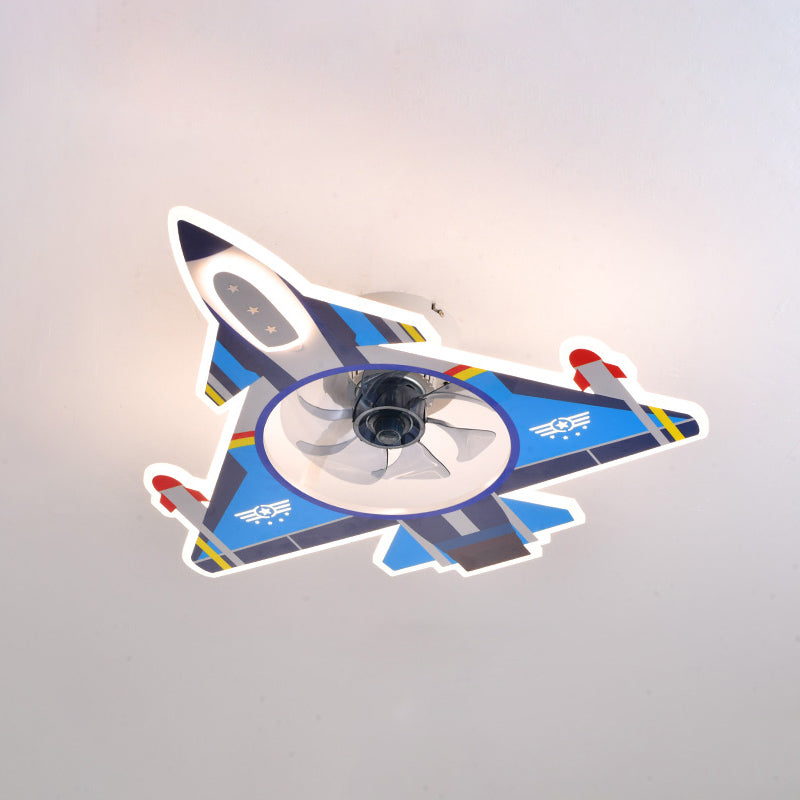 Flugzeugform -Form -Jungen -Zimmer Leuchte Leuchte Metall Cartoon LED Semi Flush Deckenleuchte in Blau