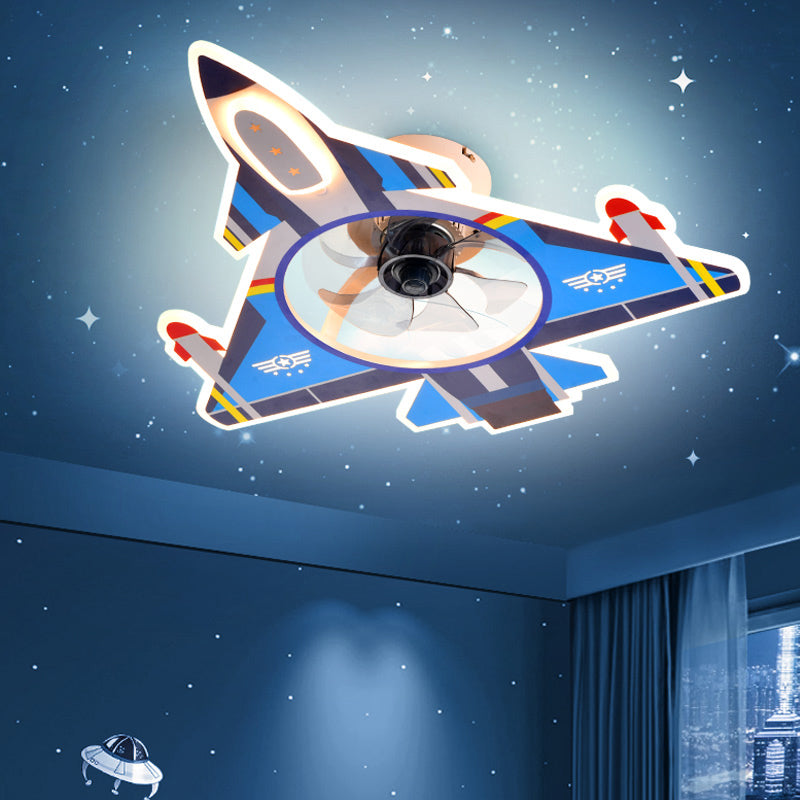 Flugzeugform -Form -Jungen -Zimmer Leuchte Leuchte Metall Cartoon LED Semi Flush Deckenleuchte in Blau