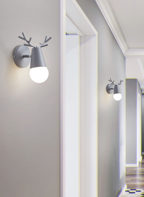 1 Light Wall Mount Lamp Fixture with Antler Metal Macaron Wall Sconce Light for Boy Girl Bedroom