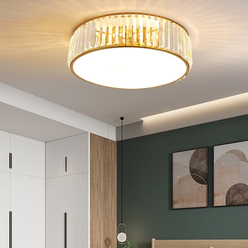 Modern Luxury Geometric Flush Mount Wrought Iron Indoor Ceiling Light with Crystal Shade