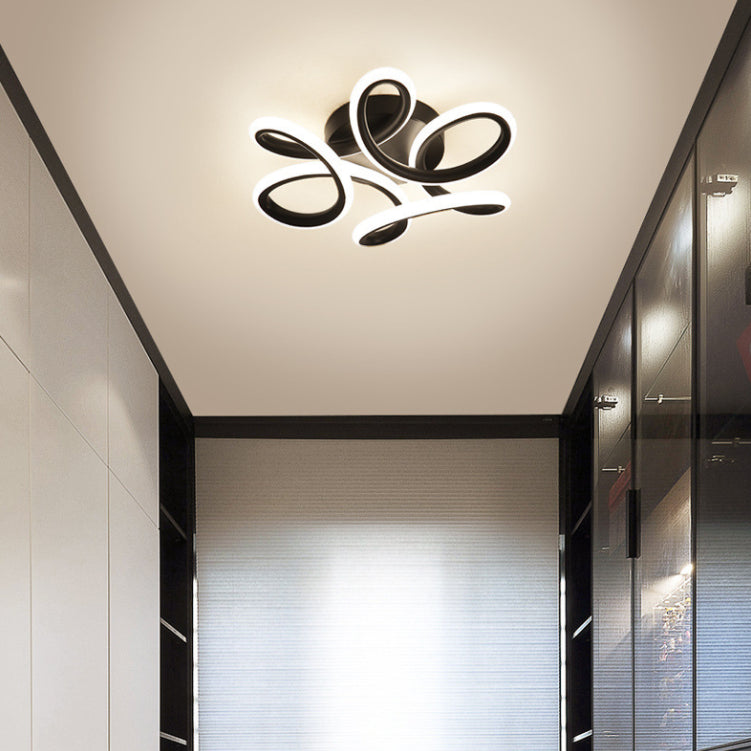 Modern Minimalist LED Ceiling Light Wrought Iron Linear Flush Mount with Acrylic Shade