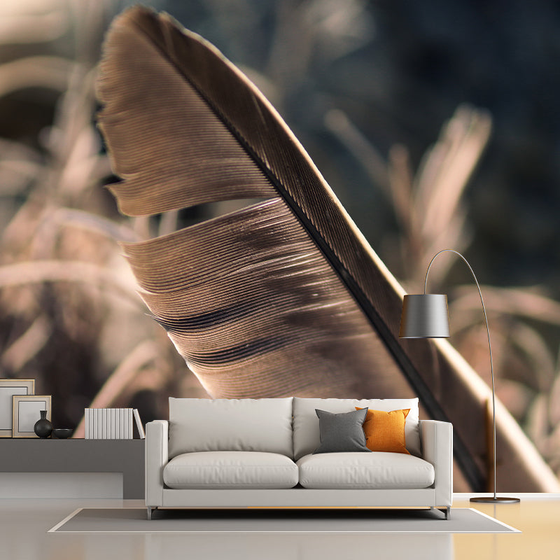 Minimalism Feather Mural Wallpaper Customized Wall Covering for Girls' Bedroom