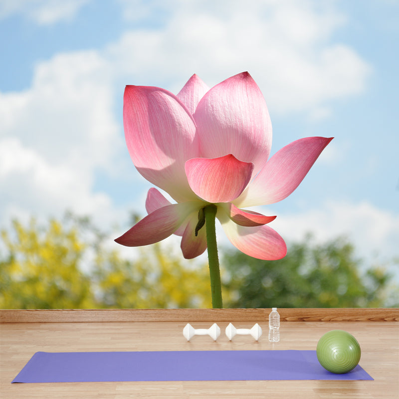 Pink Lotus Blossoming Moisture Resistant Wall Covering for Girls' Bedroom