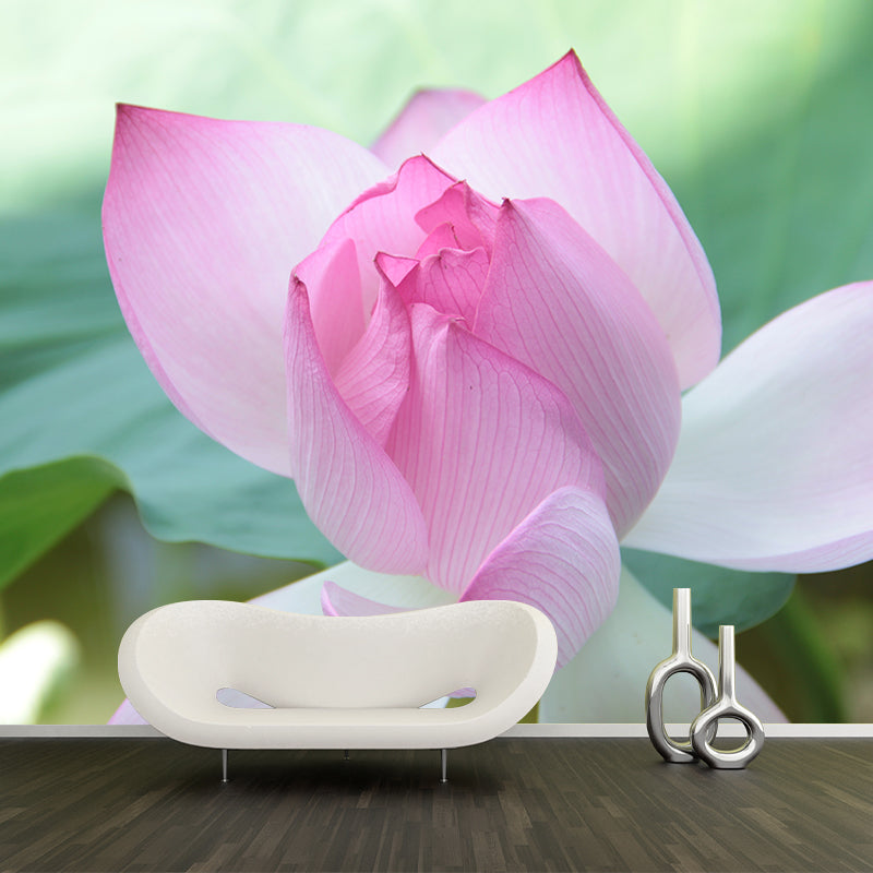 Pink Lotus Blossoming Moisture Resistant Wall Covering for Girls' Bedroom