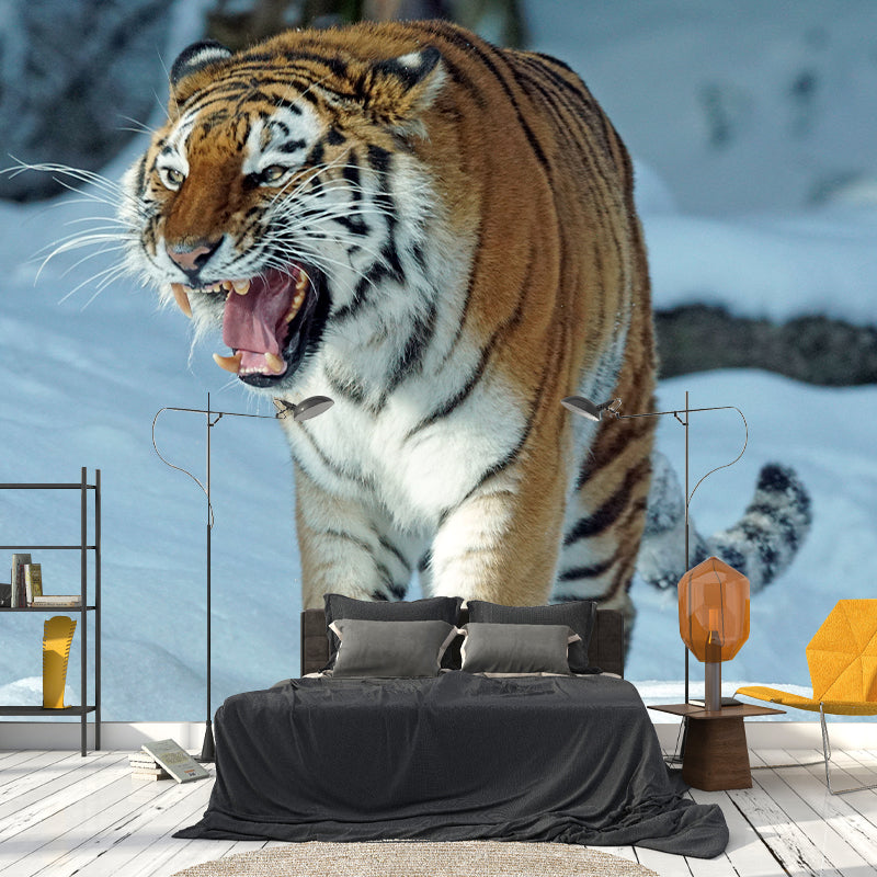 Contemporary Tiger Animal Wall Paper Murals for Home Moisture Resistant, Personalised Size